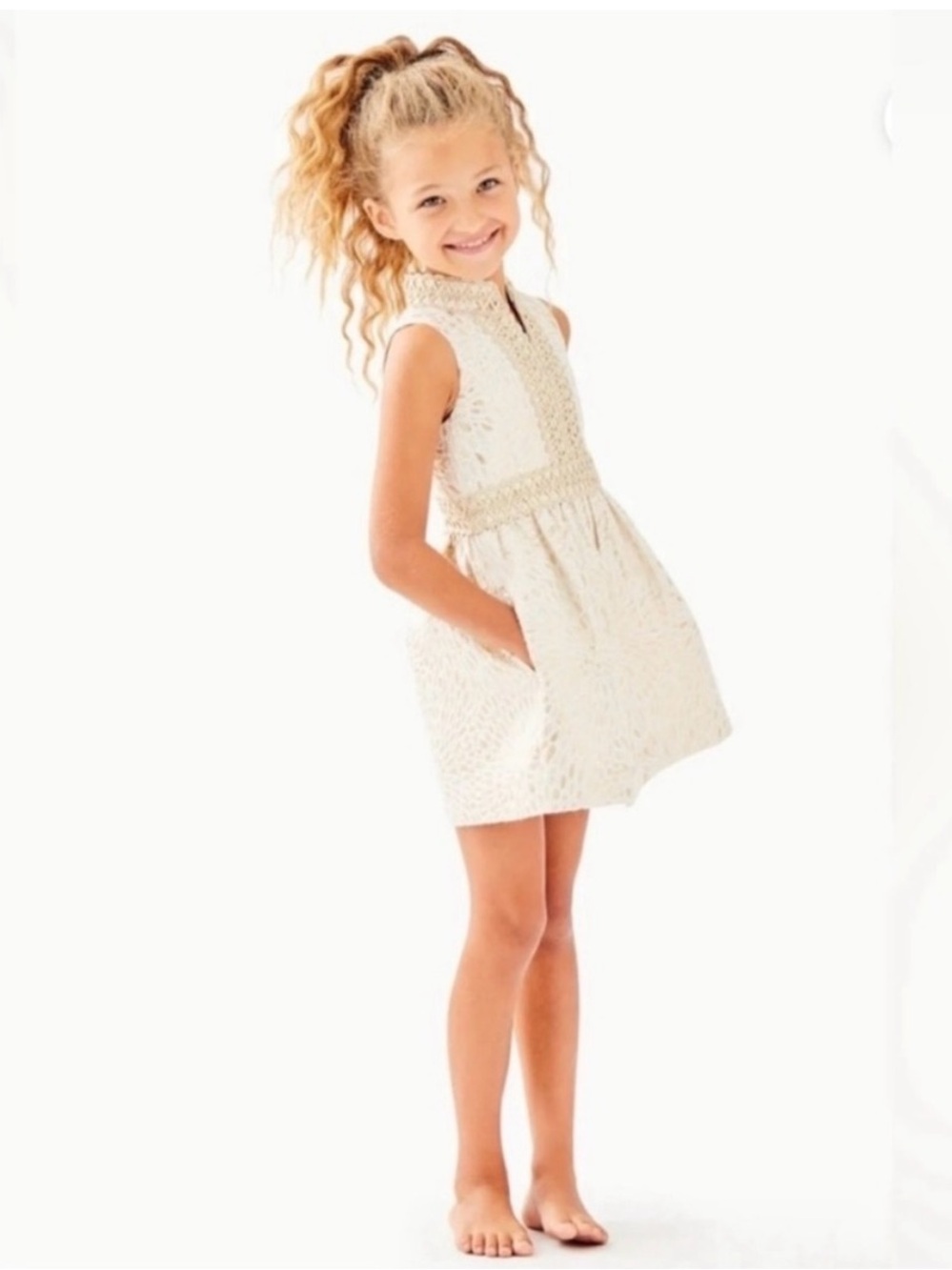 Lilly Pulitzer Ivory and Gold Lace-Overlay Party Dress (Mini Franci)